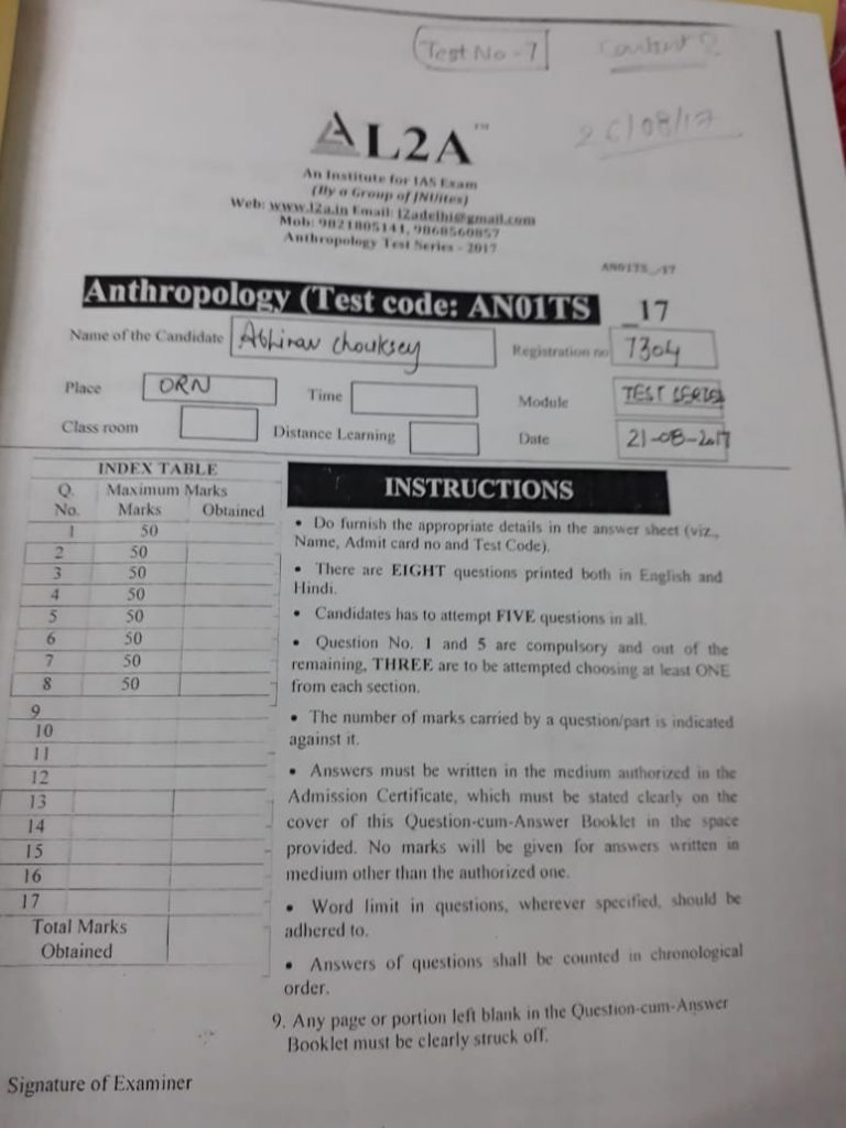 TOPPERS Anthropology Answer Booklet Compilation by L2A IAS