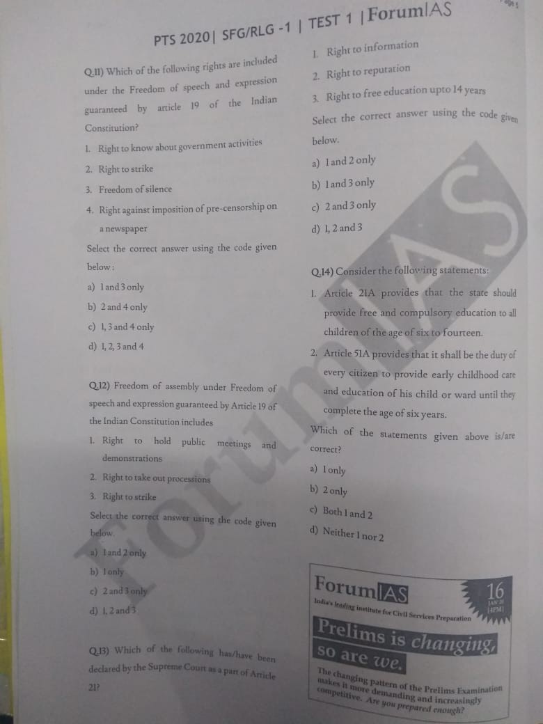 Forum IAS SFG 2020 Polity Question Bank With Answer Key