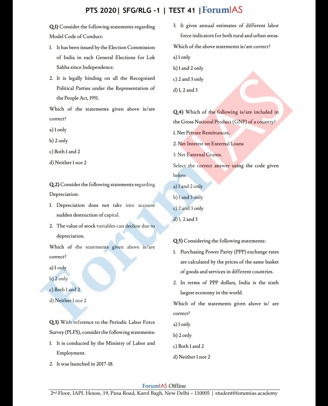 Forum IAS SFG 2020 Indian Economy Question Bank With Answer Key