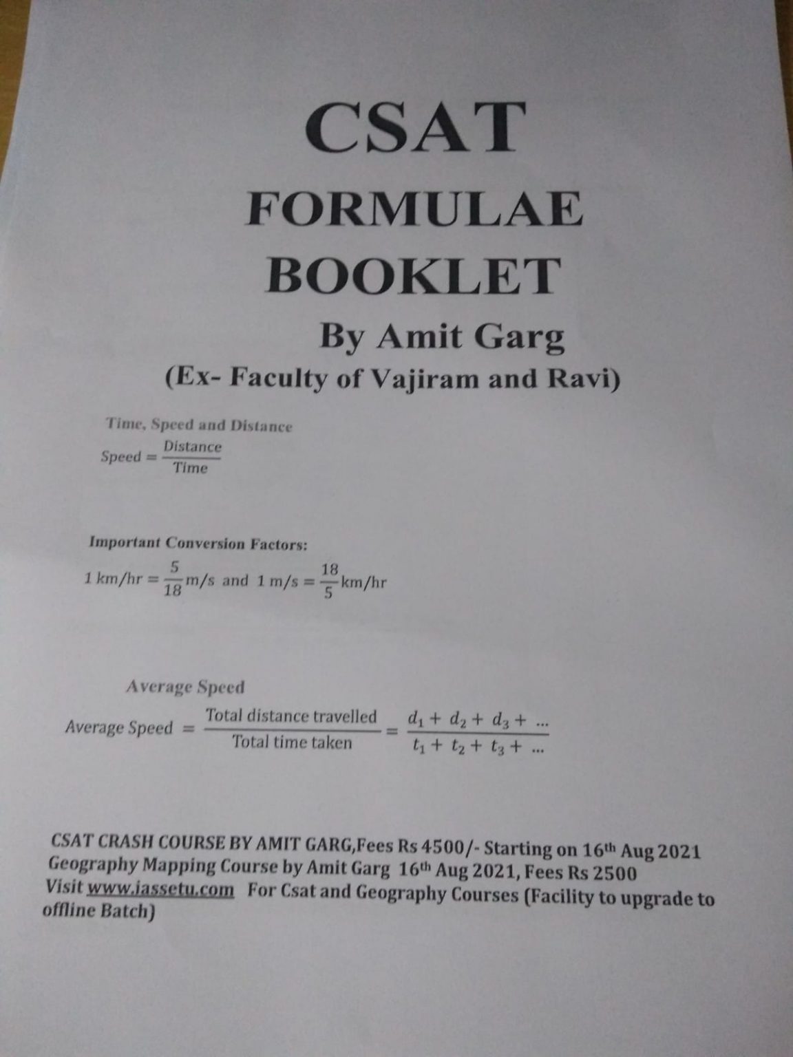 CSAT FORMULAE BOOKLET BY AMIT GARG